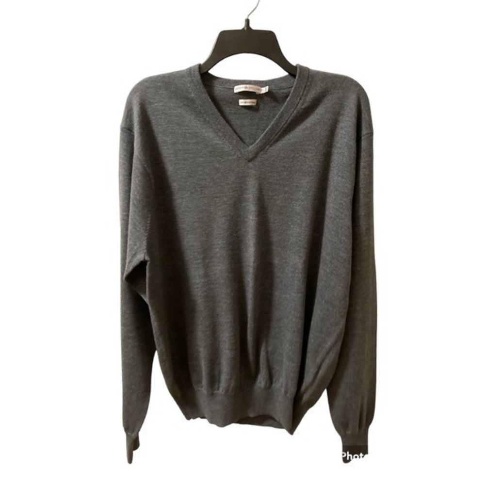 Peter Millar Mens Sweater Merino Wool Knit‎ Long Sleeve V-Neck Top Gray Size XL